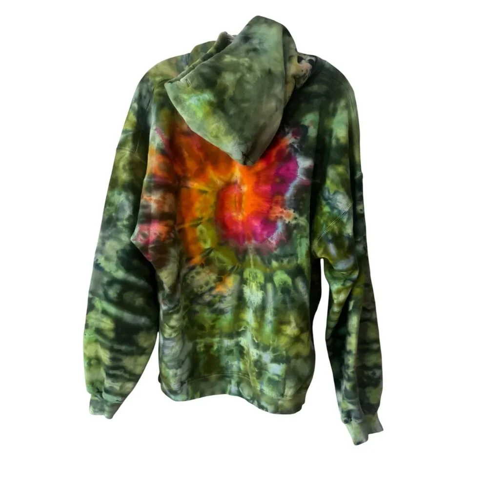 Vintage Hanes Tie-Dye Hooded Sweatshirt XG Ultimate Cotton Blend Green & Orange - Picture 4 of 6